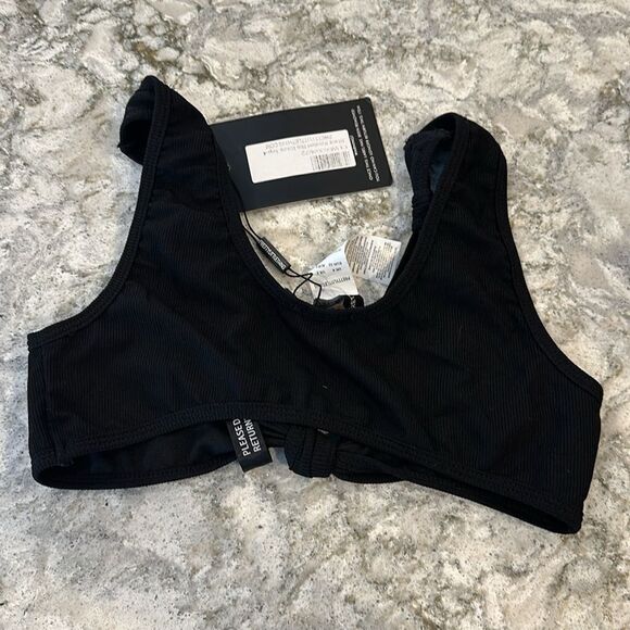 👙 Pretty Little Thing Black Knotted Rib Bikini Top - Size 0 - New With Tags - Picture 4 of 5